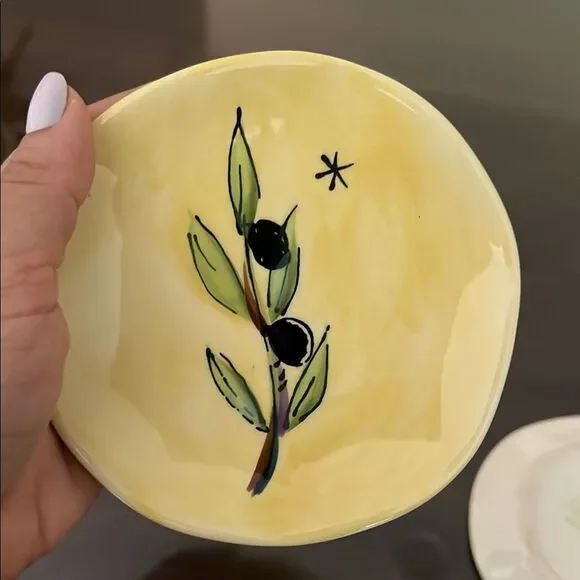 Vintage Julia Junkin Yellow Appetizer plates olive tree branch bundle of 3 - Picture 4 of 5